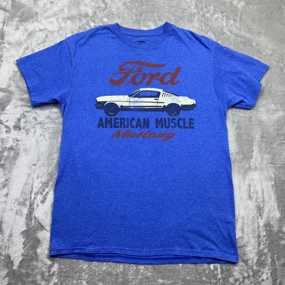 Ford Mustang American Muscle Car Graphic Tee‎ T-Shirt Blue Size M Licensed - Picture 1 of 7